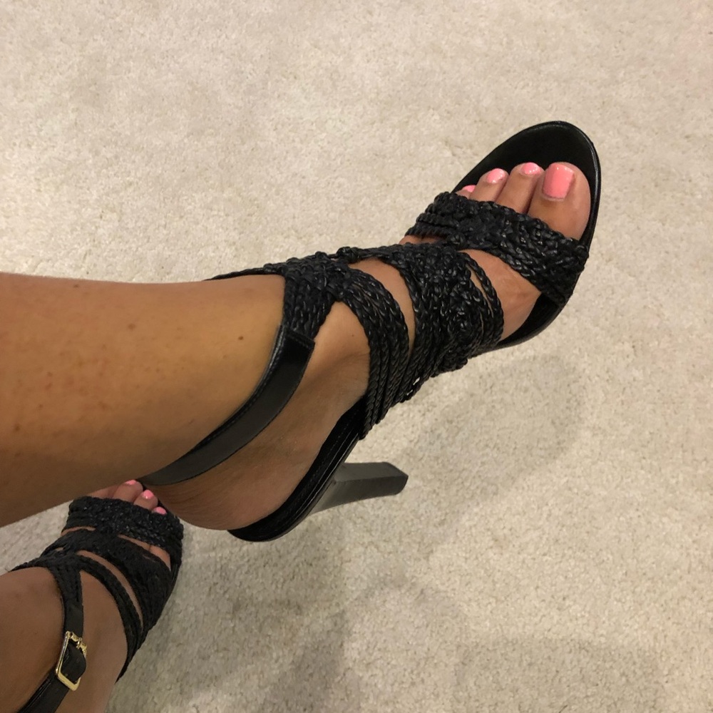 Ralph Lauren Holleen Black leather strappy heels 8
